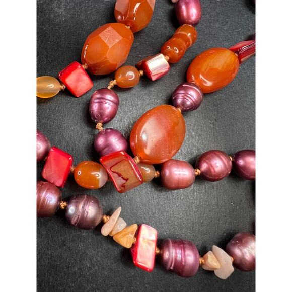 NEW carnelian and freshwater pearl strand necklace with sterling silver clasp - Picture 11 of 13